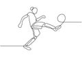 Continuous one line drawing of woman or girl football player. Minimalism design hand drawn simplicity sport theme