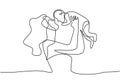 Continuous one line drawing of a woman hold her baby. Happy Mother day card. Young beautiful mother hugs her child showing her