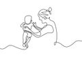 Continuous one line drawing woman hold her baby. Young mother is teaching her child to walk. Happy mom playing with cute baby Royalty Free Stock Photo