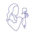 Continuous one line drawing of woman making photos with smartphone camera Royalty Free Stock Photo