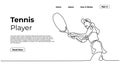 continuous one line drawing of woman playing tennis, single hand drawn girl athlete sport game. Vector illustration of people