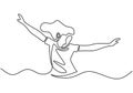 Continuous one line drawing of woman rising hands up feeling happy and freedom. Cute girl feel free and young minimalism design Royalty Free Stock Photo