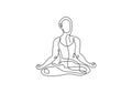 Continuous one line drawing of Woman sitting cross legged meditating. One line drawing of women fitness yoga healthy concept