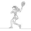 Continuous one line drawing woman tennis player swings racket to hit the ball Royalty Free Stock Photo