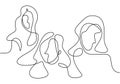 Continuous one line drawing of a women diversity. Vector illustration of girl face,.