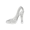 Continuous one line drawing women shoes icon. Lady high heels shoe outline. Fashion footwear design. Elegant women high heel shoe