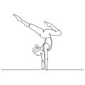 Continuous one line drawing of yoga girl. Workout concept of woman exercise standing with hands. Vector illustration minimalism