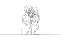 Continuous one line drawing young Arabic couple hugging and kissing behind bouquet of flowers. Happy man and woman celebrating Royalty Free Stock Photo