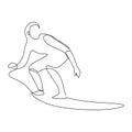 Continuous one line drawing of young female professional surfer. Extreme watersport concept drawn by single line. Vector