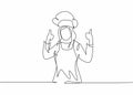 Continuous one line drawing of young happy beauty female chef giving thumbs up gesture. Excellent taste of food in hotel Royalty Free Stock Photo