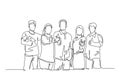 Continuous one line drawing of young happy businessmen and businesswoman stand up and giving thumbs up gesture together. Business Royalty Free Stock Photo