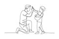 Continuous one line drawing young happy father bow his body to gives high five gesture to his attractive little boy. Parenting