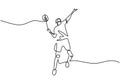 Continuous one line drawing of young man athlete playing badminton. A male jump and hit shuttlecock with racket. Competitive sport Royalty Free Stock Photo