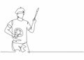 Continuous one line drawing of young painter with flat cap holding paintbrush and color palette. Professional job profession