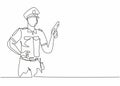 Continuous one line drawing of young policeman wearing uniform and holding hand revolver gun. Professional job profession Royalty Free Stock Photo