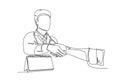 Continuous one line drawing young smart doctor handshake the patient in hospital after running test on lab. Healthcare medical