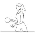 Continuous one line drawing of young sporty woman table tennis player take the serve. Royalty Free Stock Photo