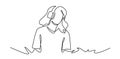 Continuous one line drawing of Young woman listens to music. DJ girl with earphones. Lifestyle teeanager clipart