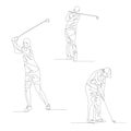 Continuous one line golf player set. Summer Olympic Games. Vector