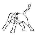 Continuous one line hand drawing lioness lion