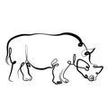 Continuous one line hand drawing rhinoceros rhino