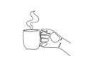 Continuous one line hand holding A cup of coffee