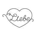 Continuous One Line heart and script cursive text liebe love in Deutsch. Vector illustration for poster, card, banner valentine