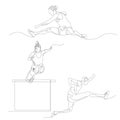 Continuous one line hurdling runner set. Summer Olympic Games. Vector