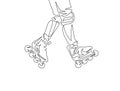 Continuous one line illustration of body part legs in roller skate trick. Sport, recreation, friendship, relax, hobby