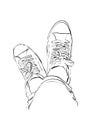 Continuous one line illustration of sneakers. Sports shoes in a line drawing style