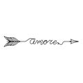 Continuous One Line lettering amore love in Italian in the form of an arrow. Vector illustration for poster, card, banner