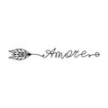 Continuous One Line lettering amore love in Italian in the form of an arrow. Vector illustration for poster, card, banner