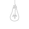 Continuous one line light bulb. Hand drawing linear icon, lamp sketch , business idea design, brainstorm inspiration concept Royalty Free Stock Photo