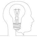 Continuous one line light bulb idea in head Royalty Free Stock Photo