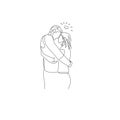 Continuous one line loving couple hugs and looks into each other s eyes. Romantic atmosphere, love day. Vector