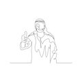 Continuous one line man in arabic clothes shows thumb. Vector stock illustration.