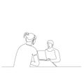 Continuous one line man is interviewing a woman. Job interview. Vector illustration. Royalty Free Stock Photo