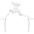 Continuous one line man jumping over abyss vector