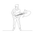 Continuous one line man plays the guitar. Vector illustration. Royalty Free Stock Photo