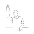 Continuous one line man pull her hand up, want to answer a question. Vector Royalty Free Stock Photo