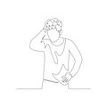 Continuous one line man squeezes head hair with hand. Stress and Depression. Vector illustration.
