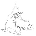 Continuous one line of pair of figure ice skates hanging in silhouette on a white background. Linear stylized Vector illustration