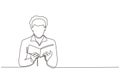 Continuous one line person read book. Young man reading and standing. Vector illustration college boy study education theme Royalty Free Stock Photo