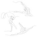 Continuous one line rhythmic gymnastics girl set. Summer Olympic Games. Vector