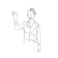 Continuous one line smiling woman waving hand. Vector