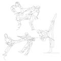 Continuous one line taekwondo fighter set. Summer Olympic Games. Vector