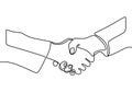 Continuous one line vector illustration of a handshake. Handshaking of business partners drawn by one single line. Business