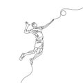 Continuous one line volleyball player jumps to throw the ball