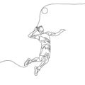 Continuous one line volleyball player man jumps to throw the ball