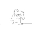 Continuous one line woman pull her hand up, want to answer a question . Vector Royalty Free Stock Photo